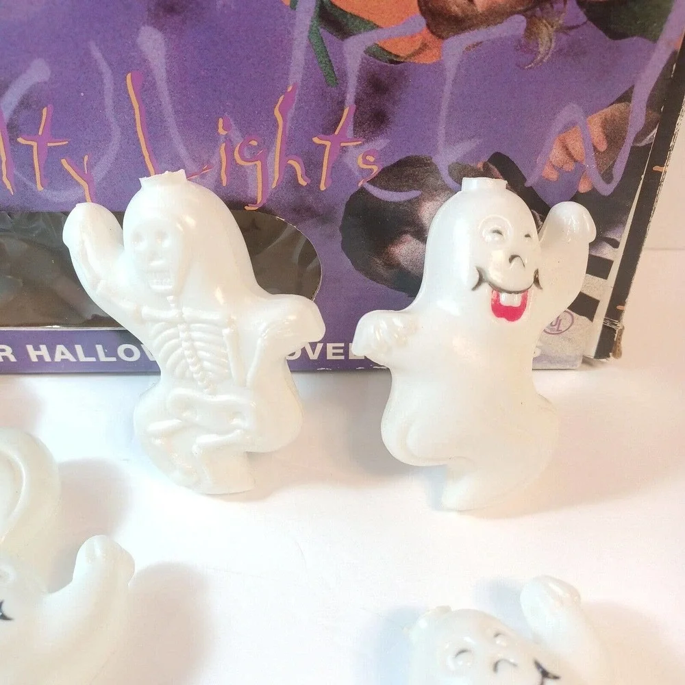 Vtg Halloween Blow Mold String Lights Covers 10 Ghosts Skeletons NO LIGHTS